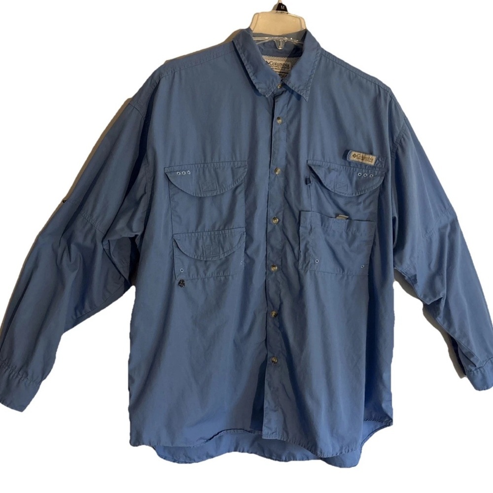 Columbia PFG Men's Blue Long Sleeve Vented Cotton Button Up Fishing Shirt